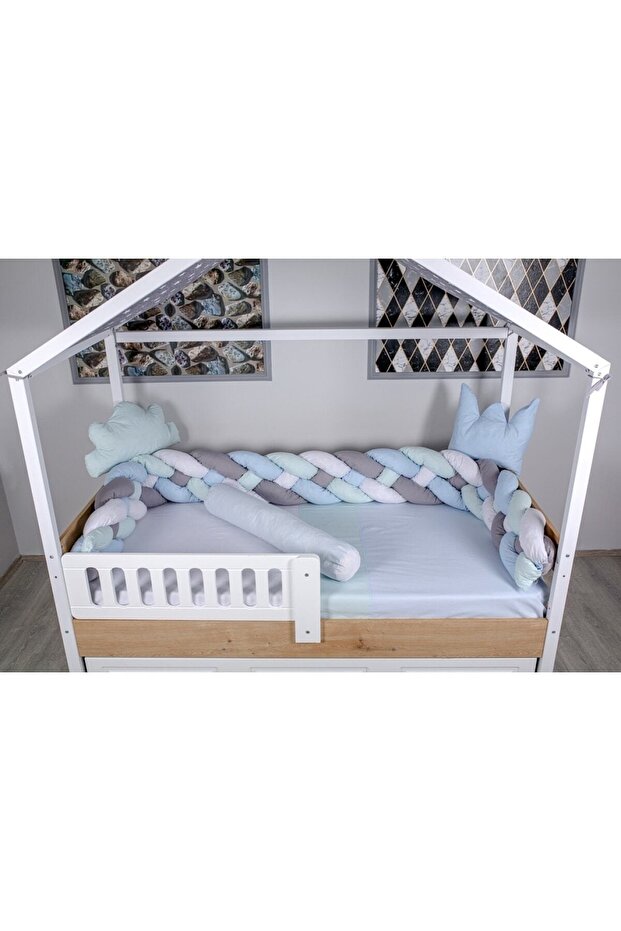 Braided Pastel Blue Montessori Baby Sleeping Set 90X190 and 100X200 Size