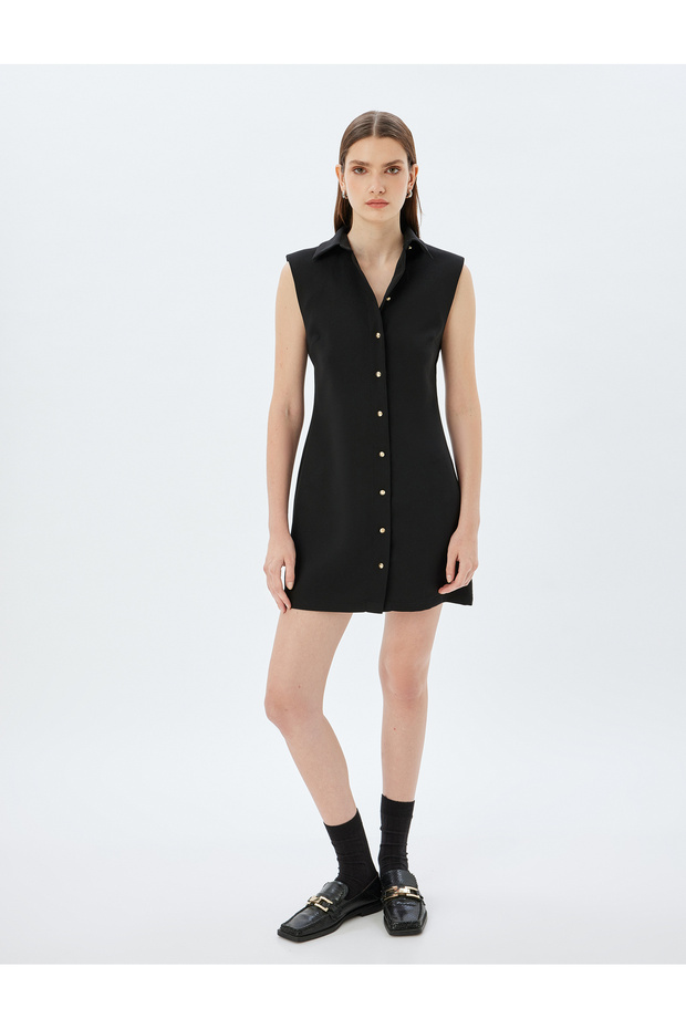 Mini Size Buttoned Sleeveless Shirt Dress