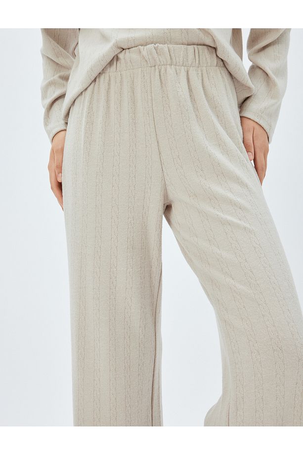Örme Bol Paça Pijama Altı Saç Örgü Dokulu Rahat Kalıp - 5