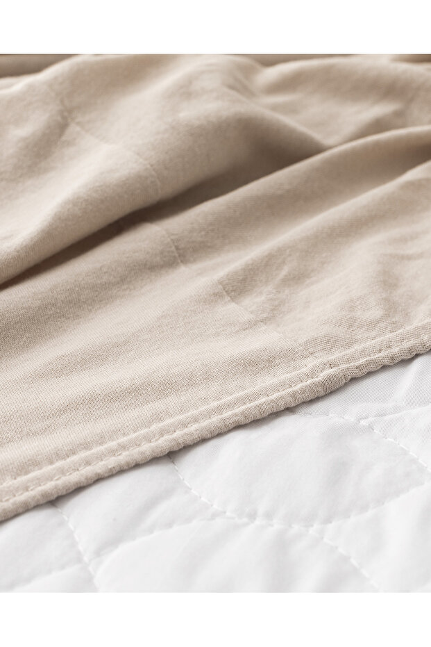 Double Elastic Combed Cotton Bed Sheet - Stone - 2