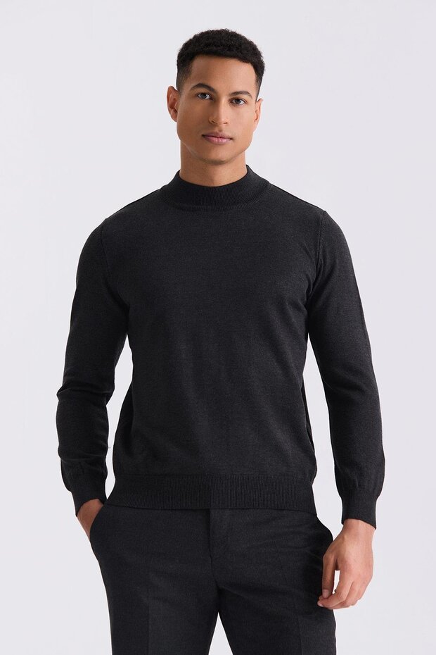Anthracite Slim Fit Half Fisherman Knitwear Sweater
