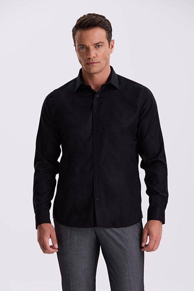 Black Comfort Fit Non-Ironing 100% Cotton Non-Iron Shirt