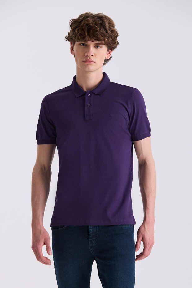 Purple Slim Fit Polo Neck T-Shirt