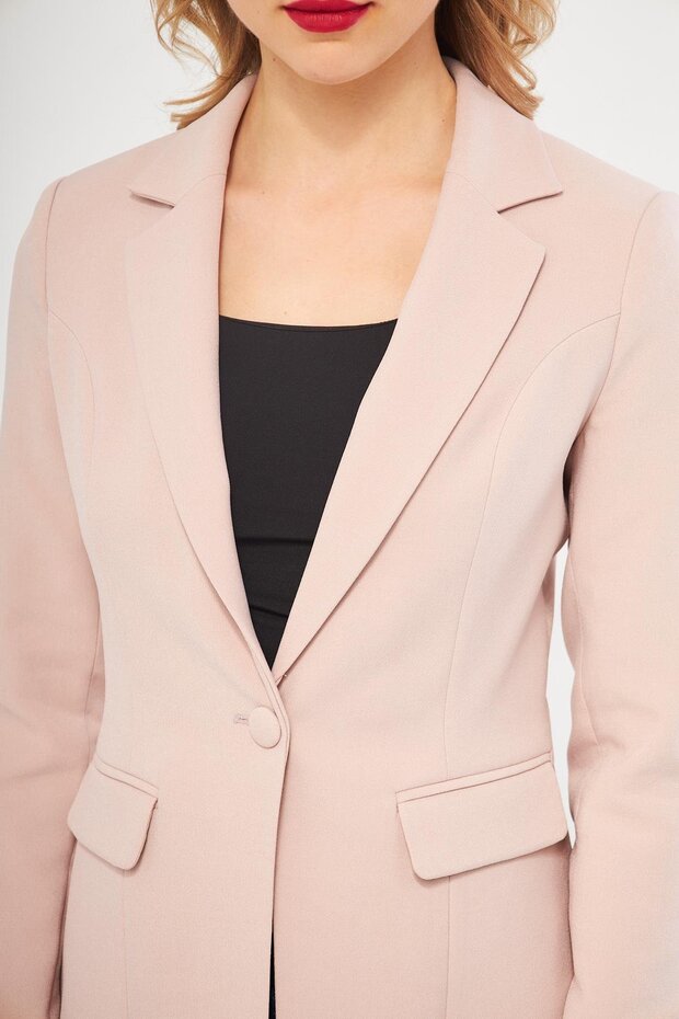 Single Button Classic Jacket Beige - 7