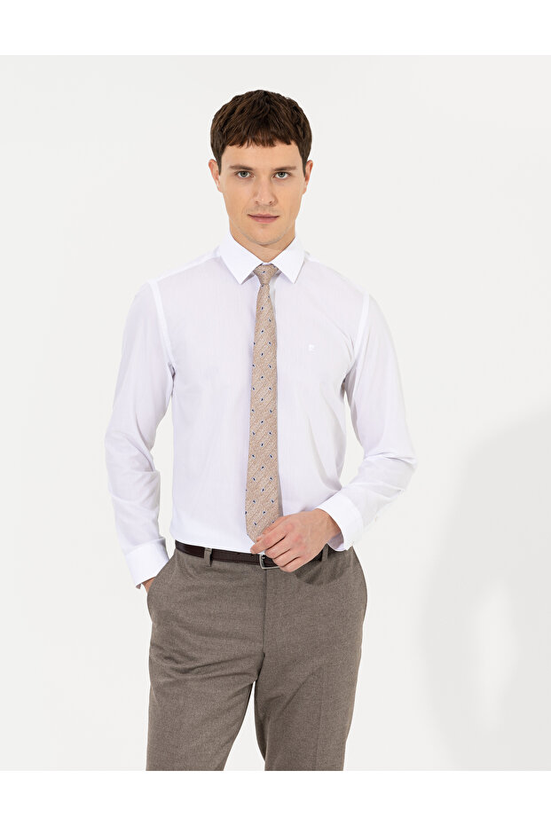 White Slim Fit Long Sleeve Classic Shirt 50255292-Vr013