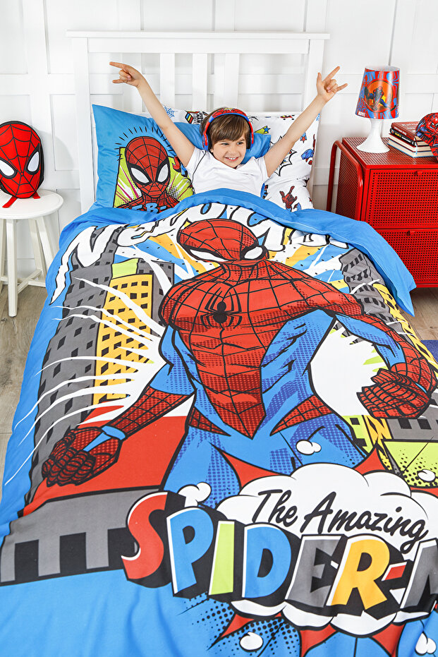 Spiderman New York Single Disney Licensed Elastic Fitted Bed Sheet Children's Duvet Cover Set