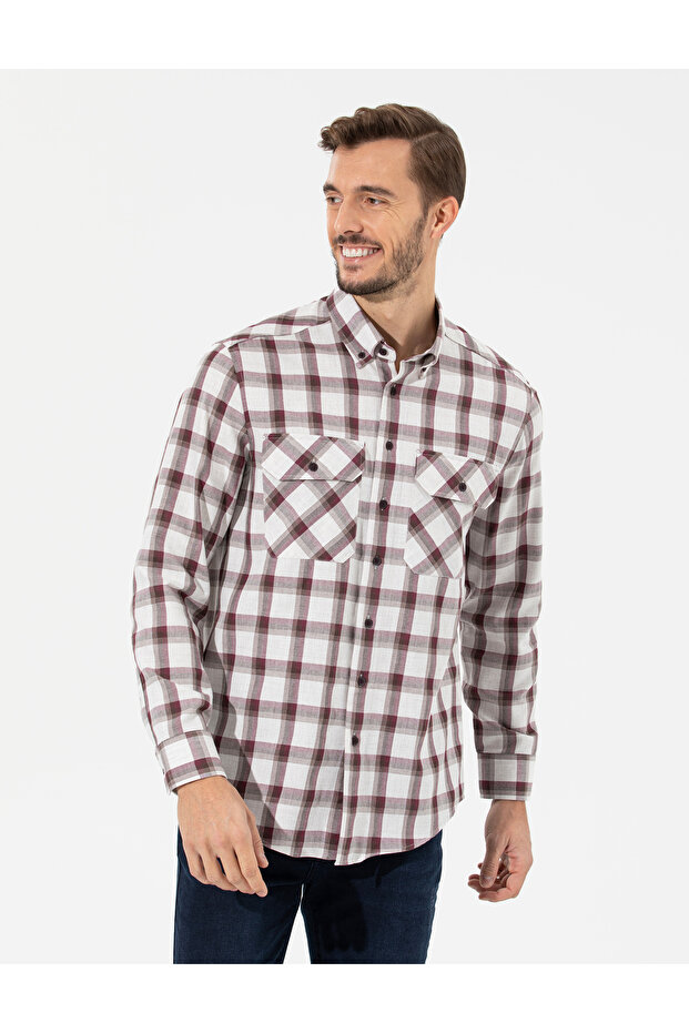 Burgundy Comfort Fit Long Sleeve Shirt 50261755-Vr014