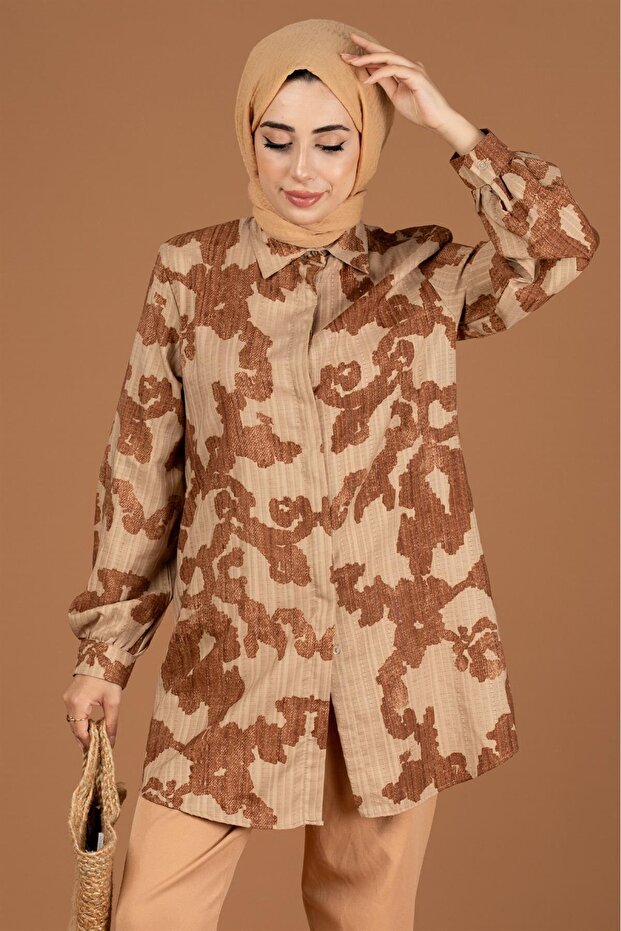 Brocade Patterned Tunic-Brown - 2