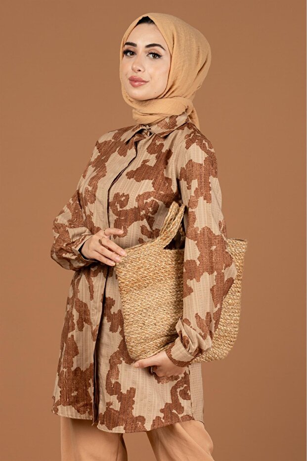 Brocade Patterned Tunic-Brown - 3