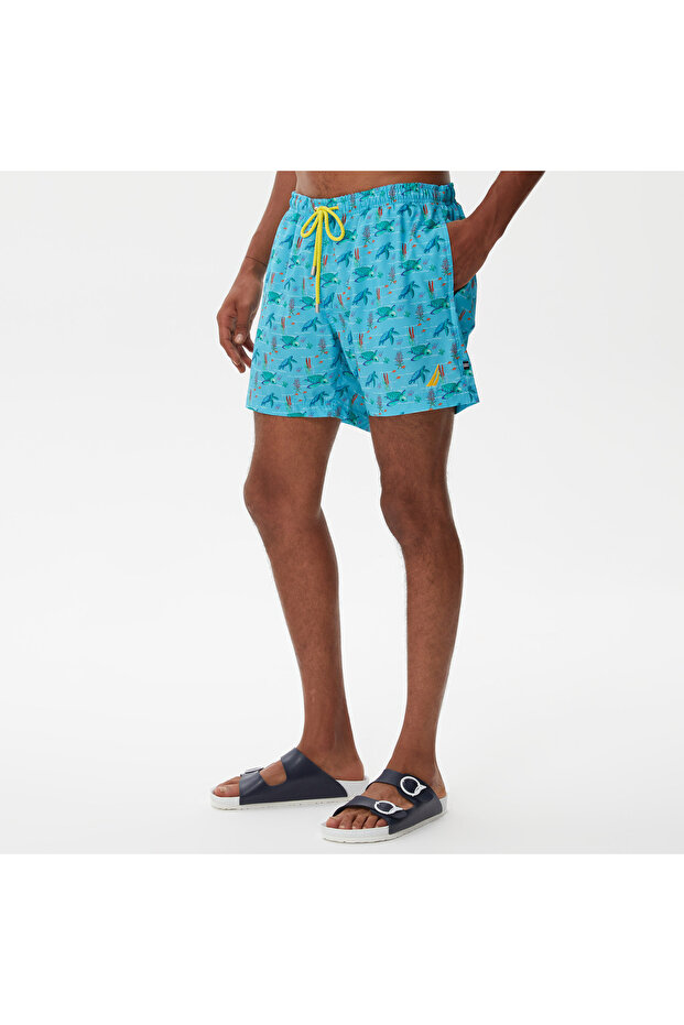 Erkek Mavi Baskılı Deniz Şortu - 3