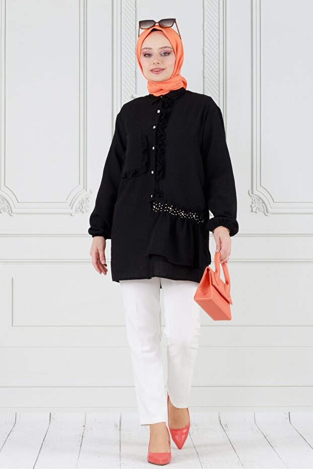 Ruffled Princess Tunic-Black - 1