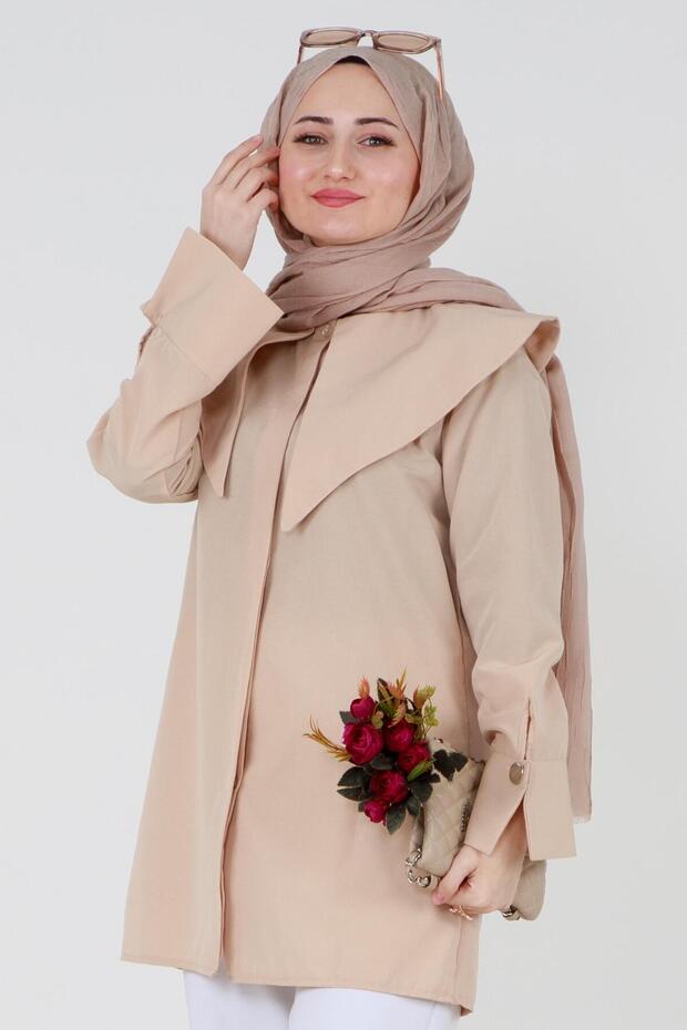 Large Collared Shirt-Beige - 3