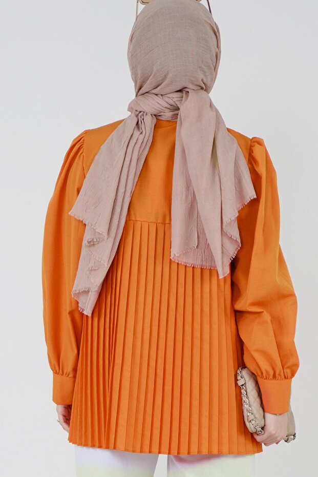 Önü Piliseli Gömlek-Turuncu - 6