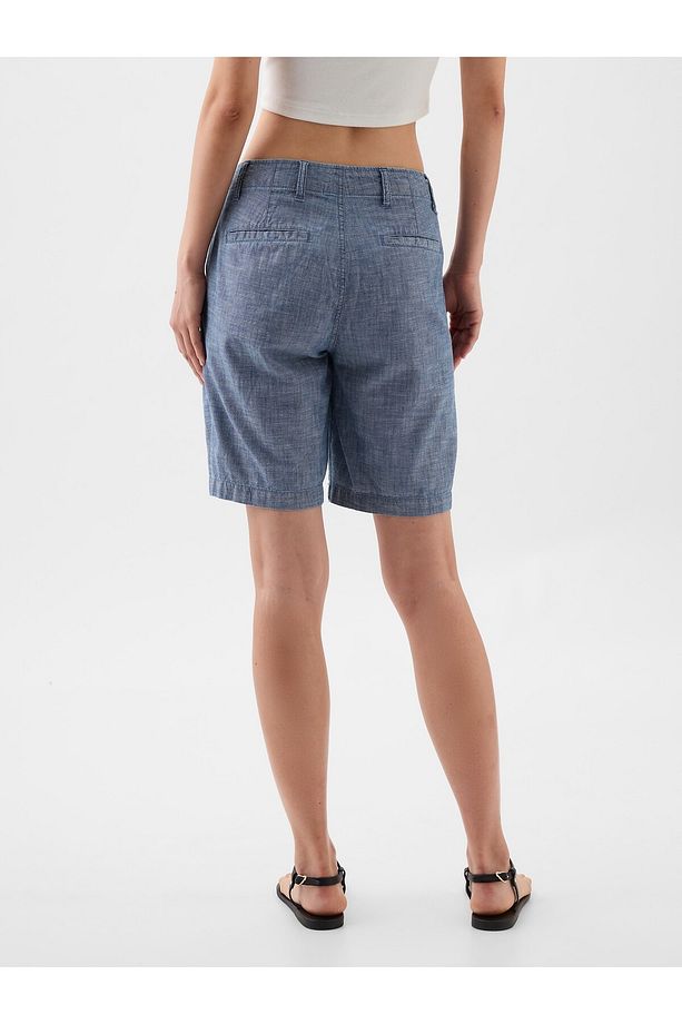 Kadın Mavi 9" Downtown Chambray Bermuda Şort - 4