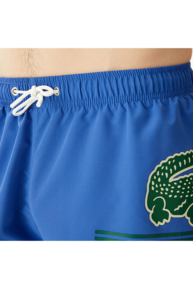 Erkek Baskılı Mavi Mayo Şort - 5