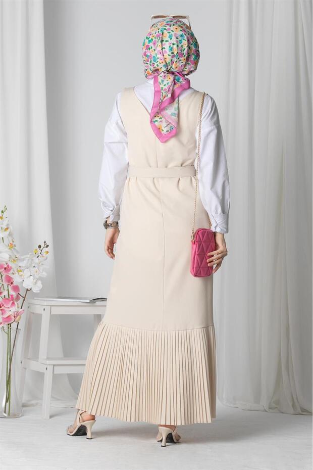Rochie Gilet - Bej - 5