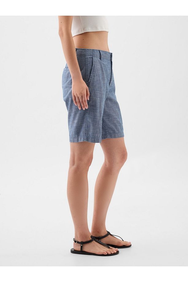Kadın Mavi 9" Downtown Chambray Bermuda Şort - 2