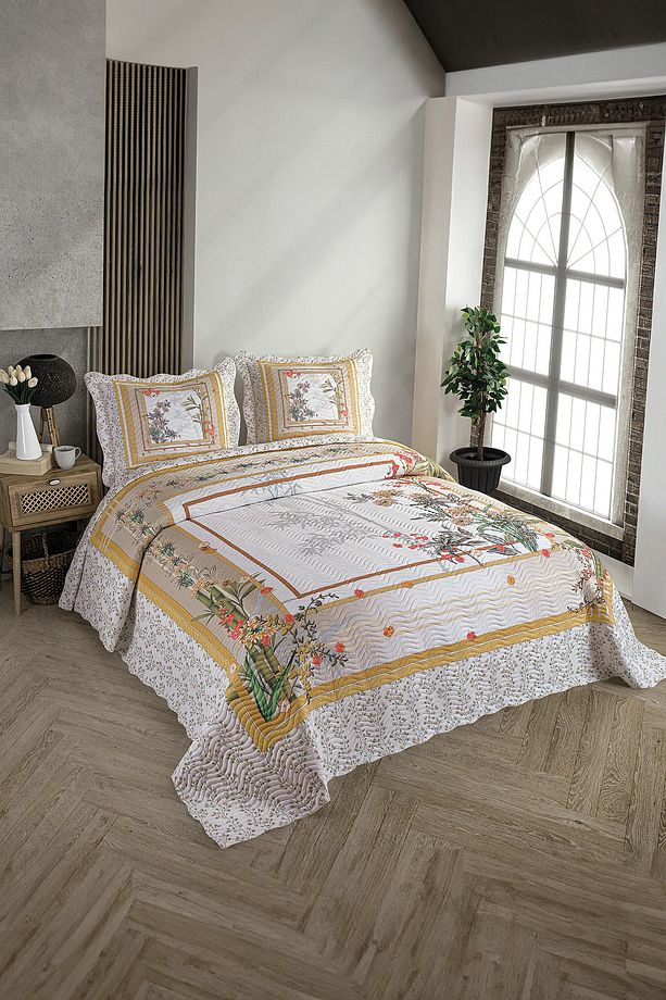 Örtüm Bamboo Çift Kişilik Kapitone Yatak Örtüsü Takımı - Sarı - 1