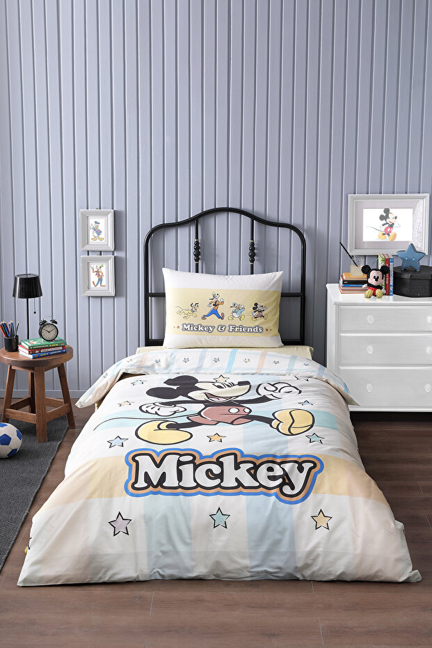 Mickey Mouse Star Single Disney Licensed Elastic Fitted Bed Sheet Children's Duvet Cover Set