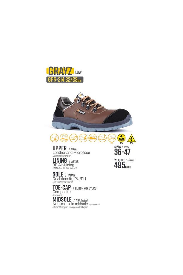 Gripper Grazy Low Gpr-214 S3 Src Vidala Ve Mikrofiber Deri Kompozit Burun Kevlar Ara Taban Iş - 4