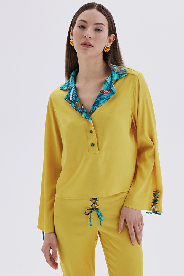 Monet's Bond Mustard Long Satin Pajama Set