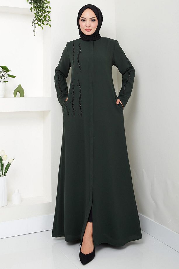 Sevgi Taşlı Ferace Haki HM2481 - 1