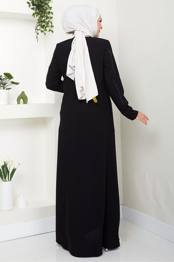 Sevgi Taşlı Ferace Siyah HM2481 - 6