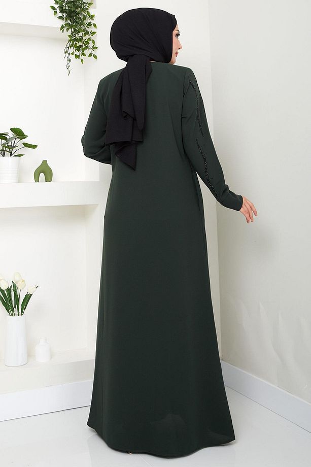 Sevgi Taşlı Ferace Haki HM2481 - 4