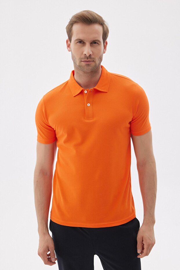 Basic Regular Fit Men's Orange Polo Neck T-Shirt