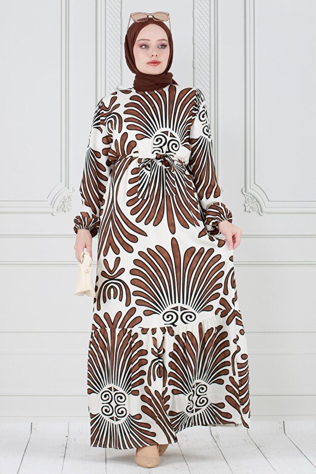 Neva Belted Viscose Dress-Brown