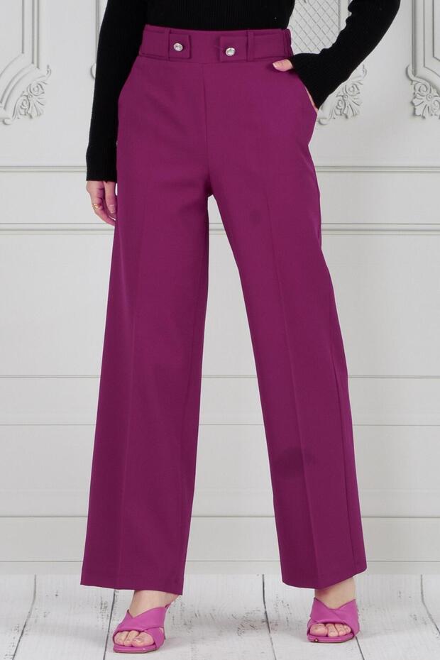 Wide Leg Plum Trousers - Belt Detailed