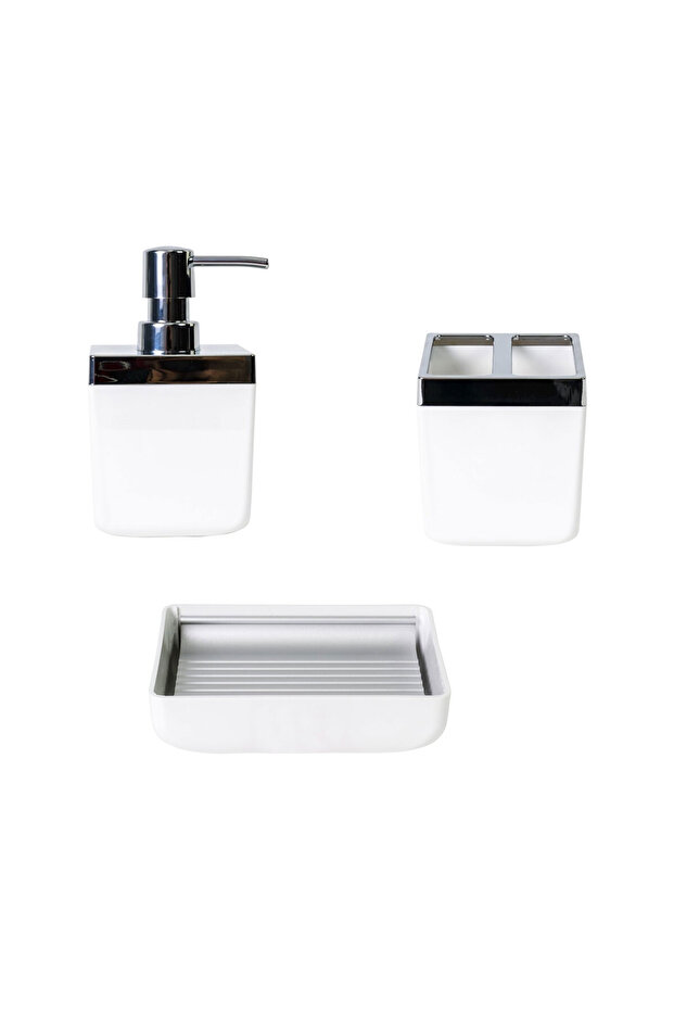 Tuscany Liquid Soap Dispenser - Soap Dispenser - Toothbrush Holder 3-Piece White