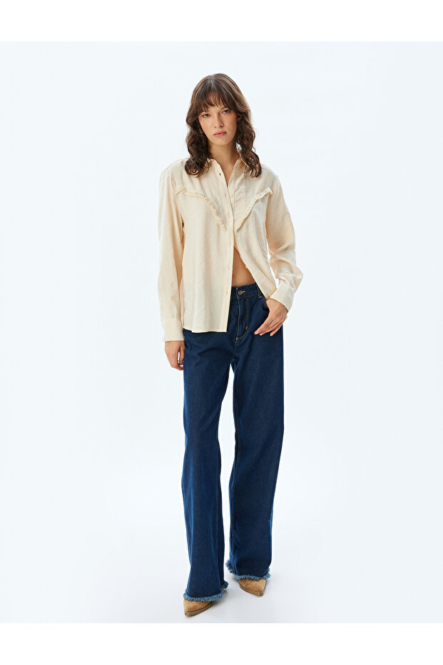 Modal Fabric Shirt with Tassel Detail and Long Sleeves