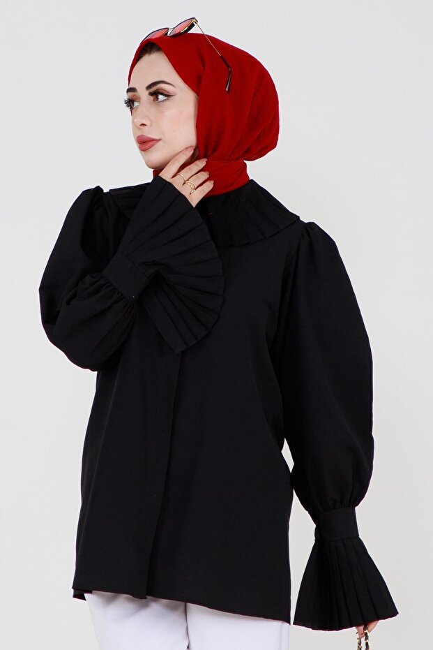 Kolu Piliseli Gömlek -Siyah - 3