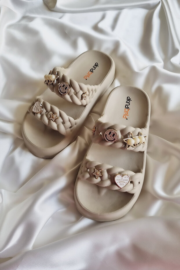 Akınalbella Ultrasoft Double Tape Stone Women's Slippers E423.Z