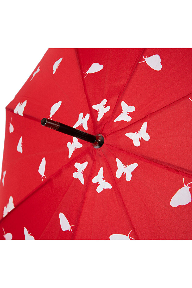 مظلة حمراء كبيرة - بنقشة فراشة - 6