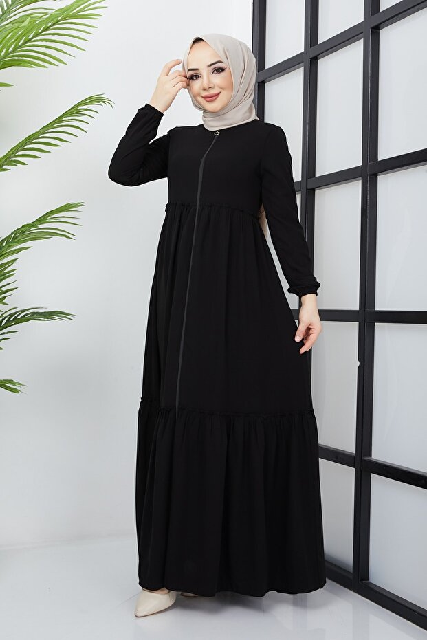 Black Ferace with Drawstring Detail