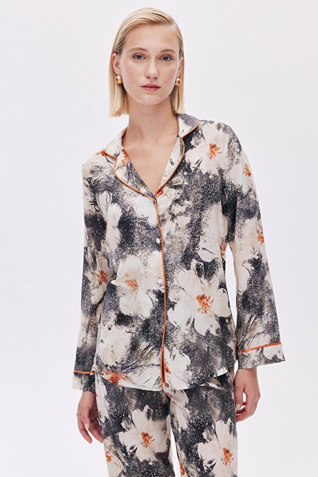 Long Viscose Pajama Set -ElyPatterned - 1