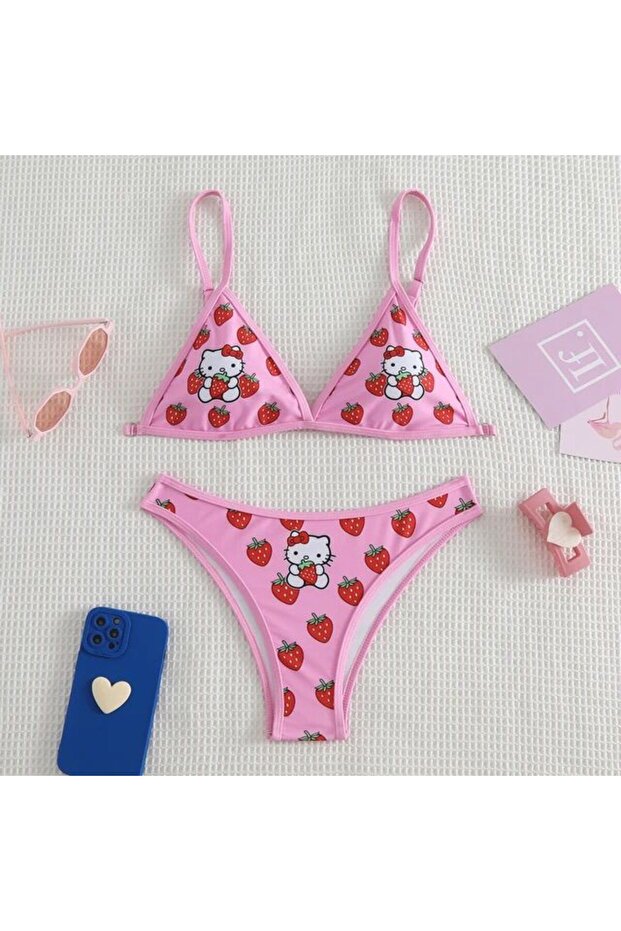 Pink Strawberry Hello Kitty Bikini Set