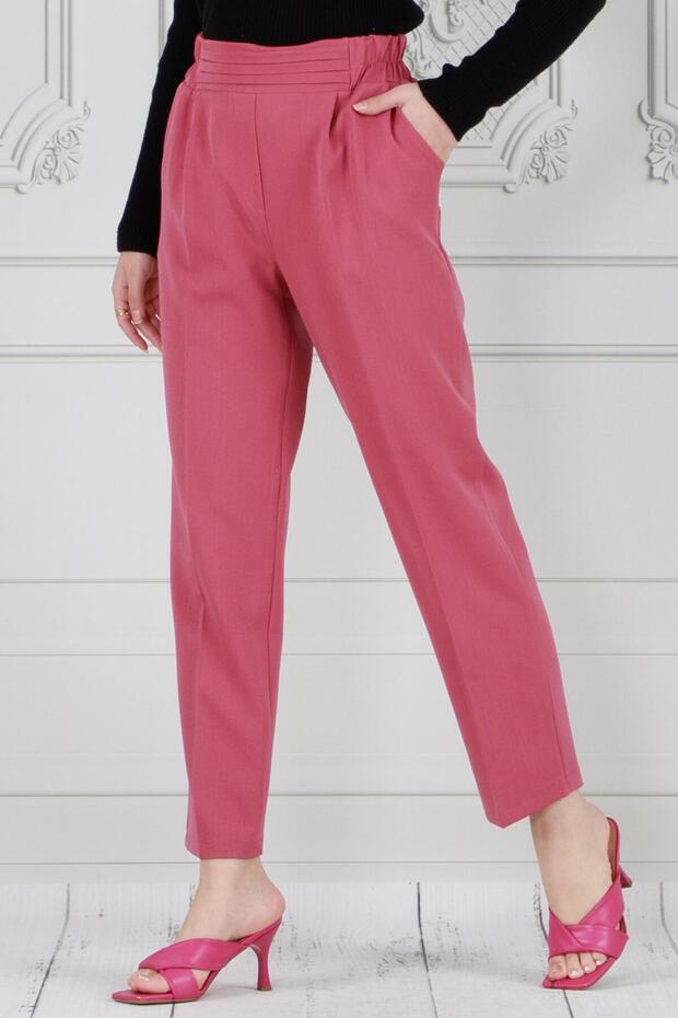 Belted Detailed Skinny Leg Trousers-Dry Rose