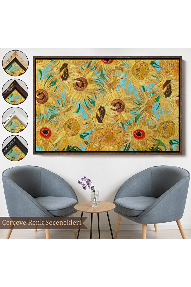 Ahşap Çerçeveli Vincent Van Gogh - Ayçiçekleri Tablo-7174 - 7
