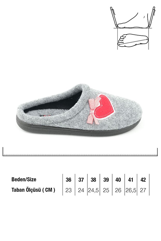 Téli női otthoni kerti komforttalp, hímzett szívmintás filc papucs - 4