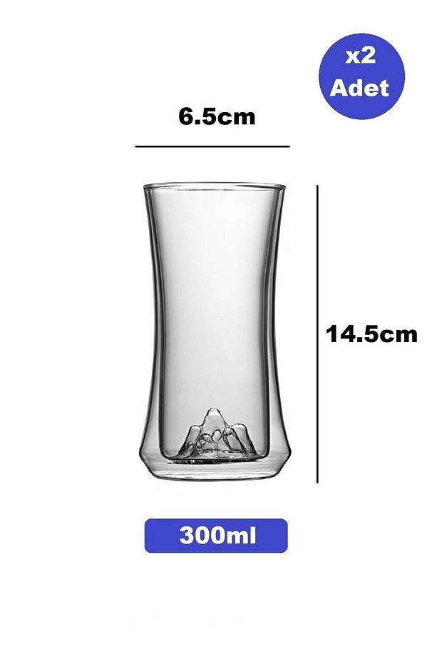 Çift Camlı Kokteyl Meşrubat Bardağı 300ml 2li Set 2li Cam Pipet - 5