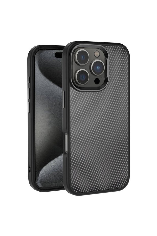 Zore Venus Cover for Apple iPhone 16 Pro Max Case Carbon Fiber Look Glossy with Camera Frame-Black