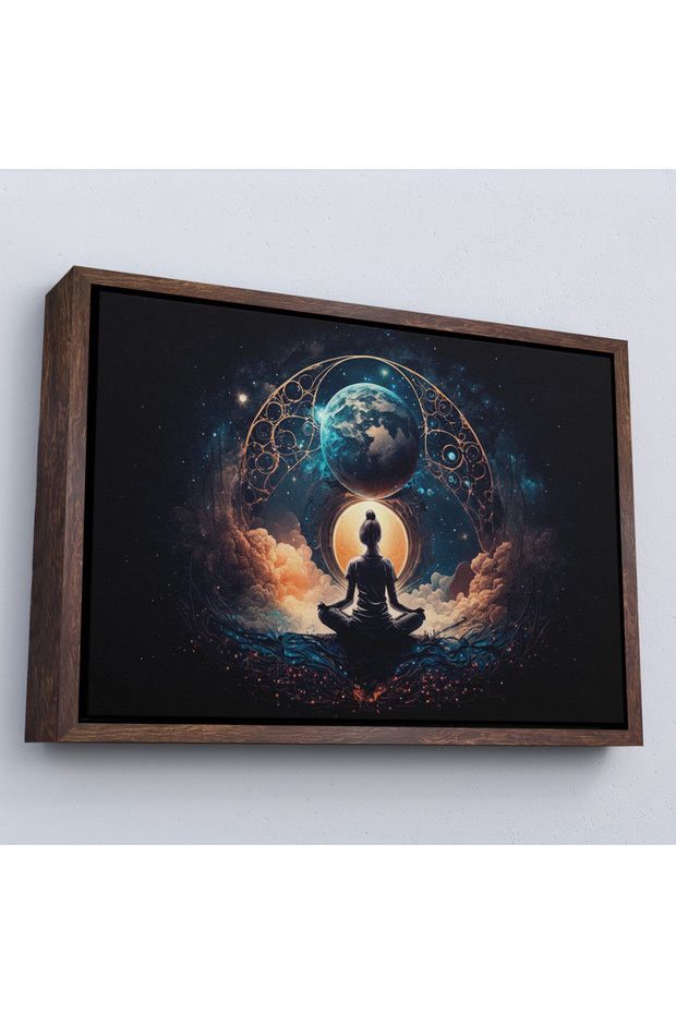 Woman Meditating with Wooden Frame Connecting with the Universe in Lotus-7251 - 2