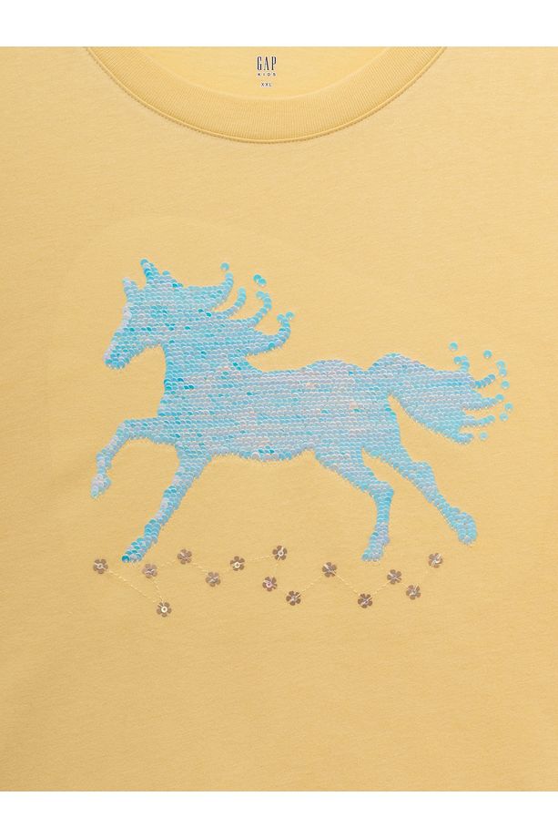 Kız Çocuk Sarı Pullu Flippy Grafikli T-Shirt - 2