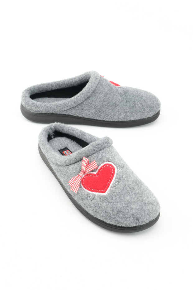Téli női otthoni kerti komforttalp, hímzett szívmintás filc papucs - 3