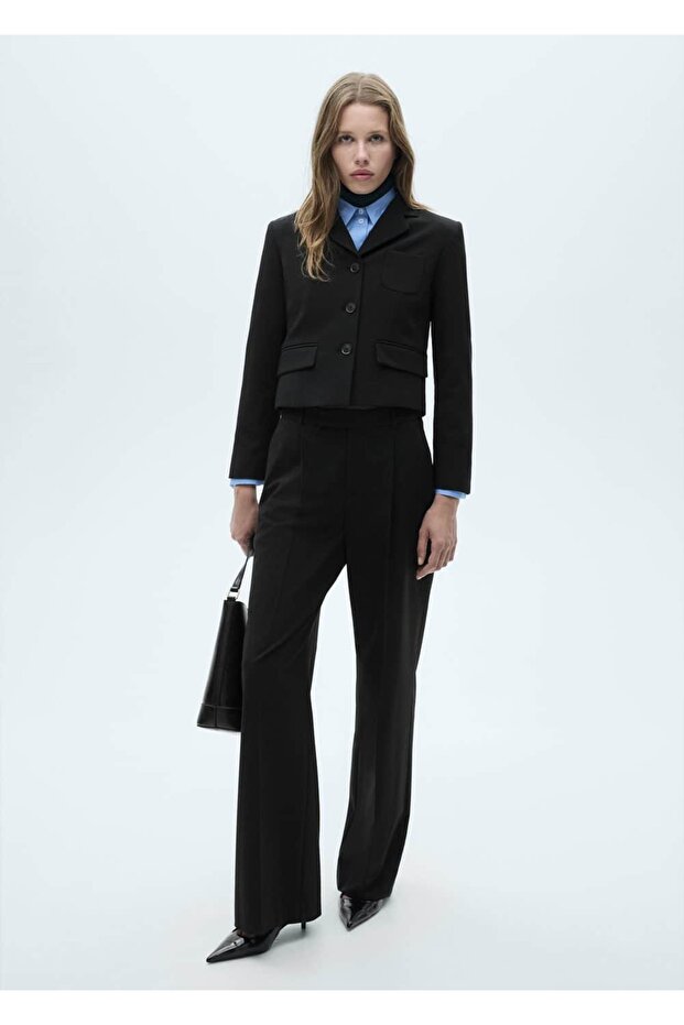 Düğmeli crop blazer ceket - 2