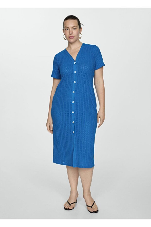 Düğmeli tığ işi elbise - 8