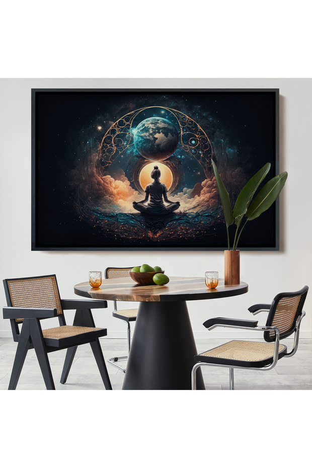 Woman Meditating with Wooden Frame Connecting with the Universe in Lotus-7251 - 8